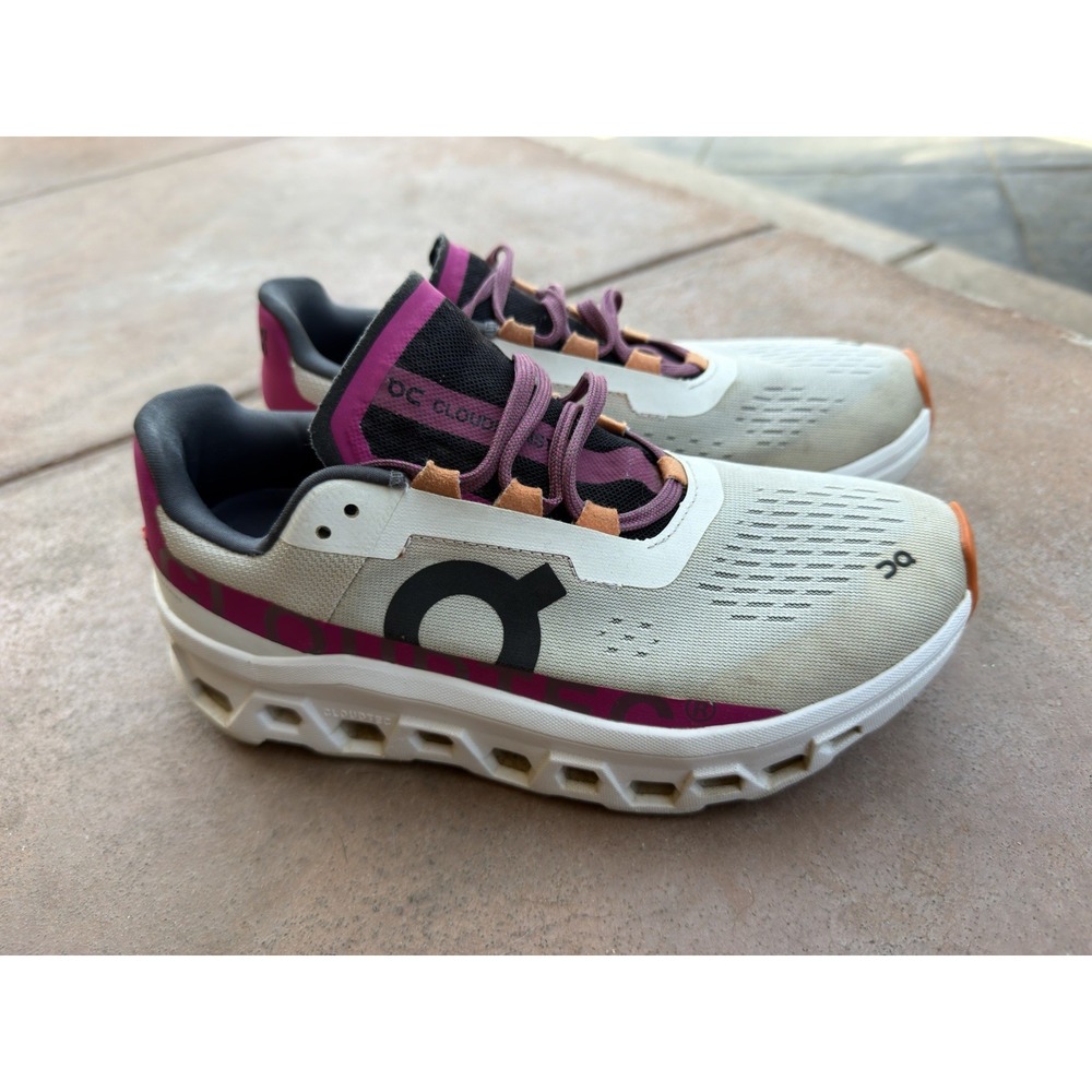 On Cloudmonster Women's 8.5 Running Shoes Cream Pink Orange CloudTec